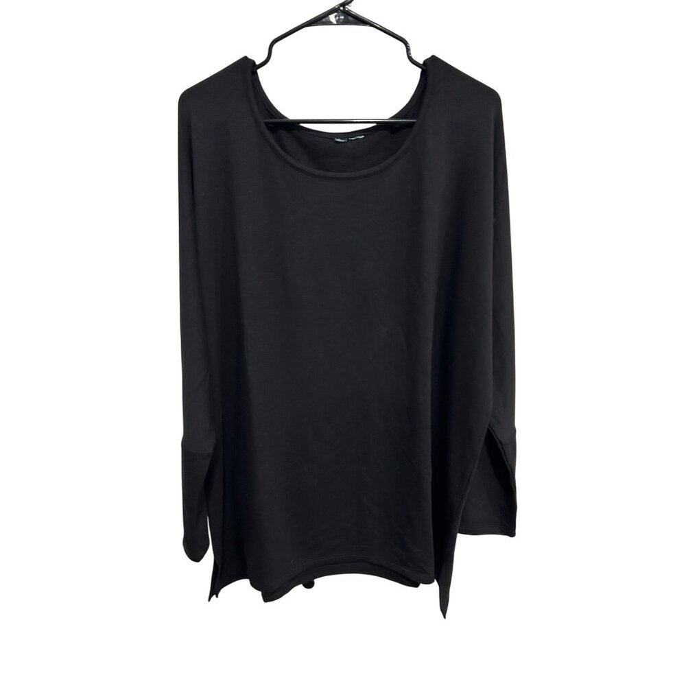 Womens Black Loose Fit Lightweight Casual Comfort Scoop Neck Long Sleeve Top
